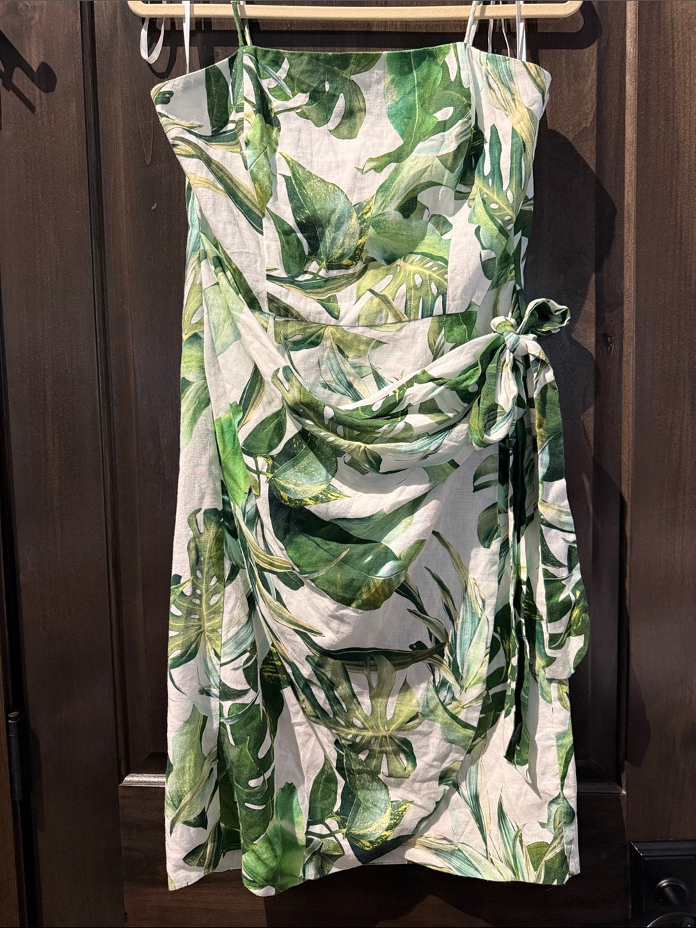 Green Tropical Leaf Strapless Wrap Dress
